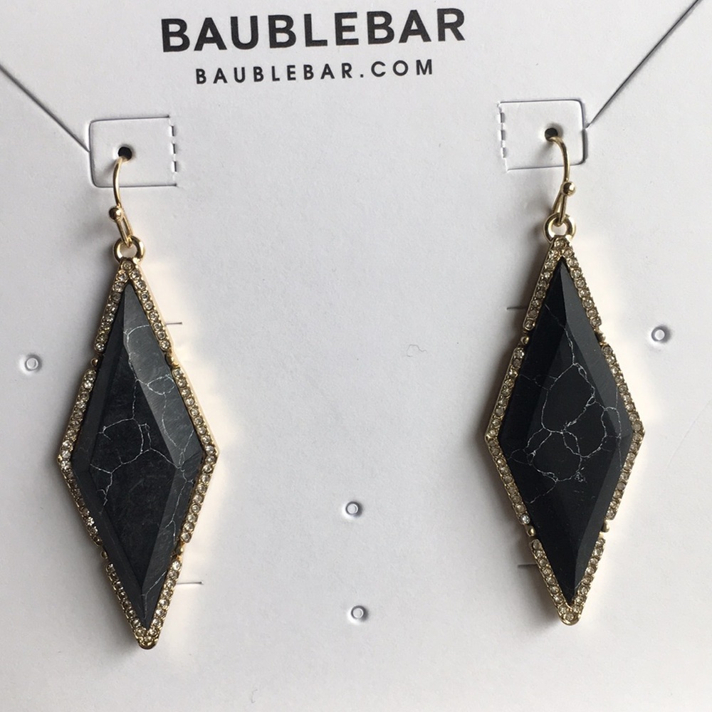 NWT BaubleBar Black Marble Diamond Drop Earrings